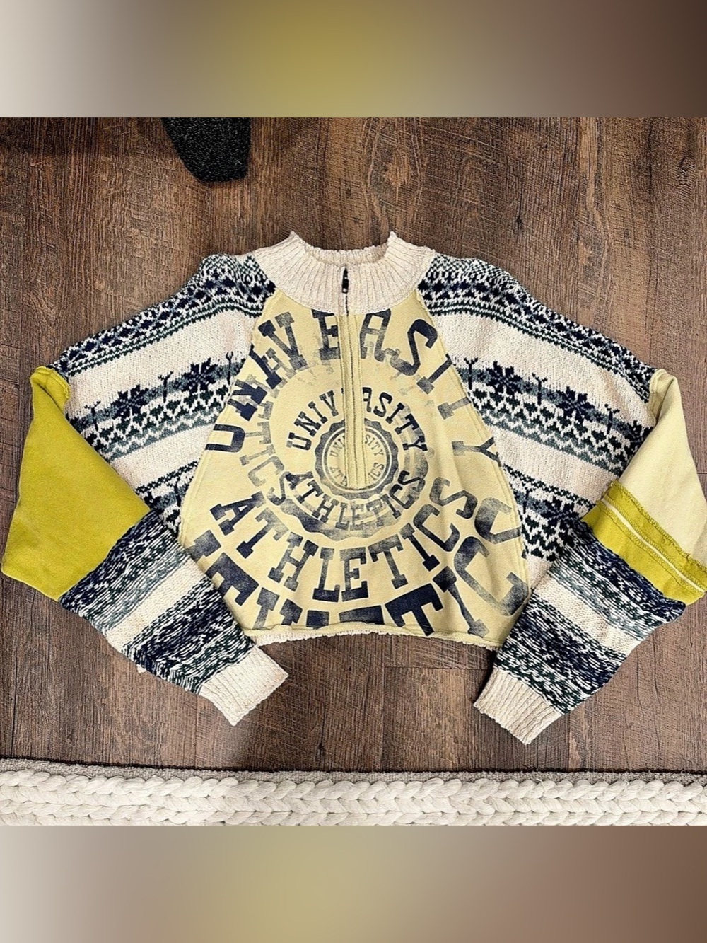 Free People Geometric Zip Sweater in Cream & Yellow